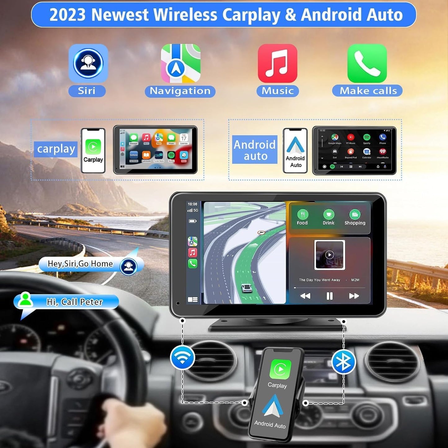 7” Wireless CarPlay & Android Auto Screen with Bluetooth & Camera