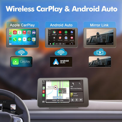 7” Portable CarPlay & Android Auto Display with Bluetooth & FM
