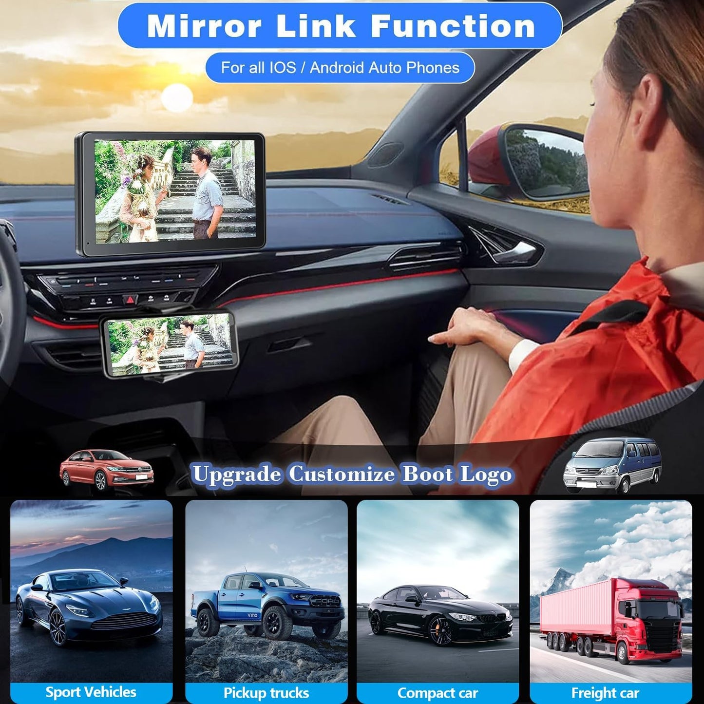 7” Wireless CarPlay & Android Auto Screen with Bluetooth & Camera