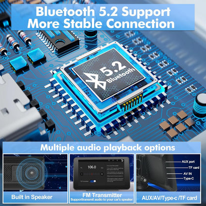 7” Portable CarPlay & Android Auto Display with Bluetooth & FM